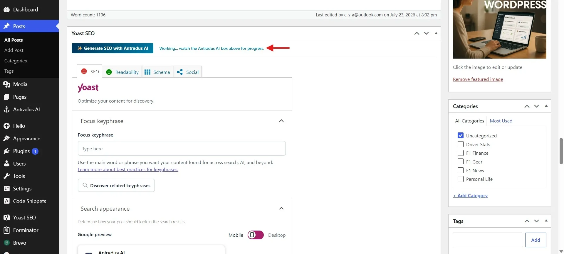 Antradus AI - compatible with RankMath and Yoast SEO
