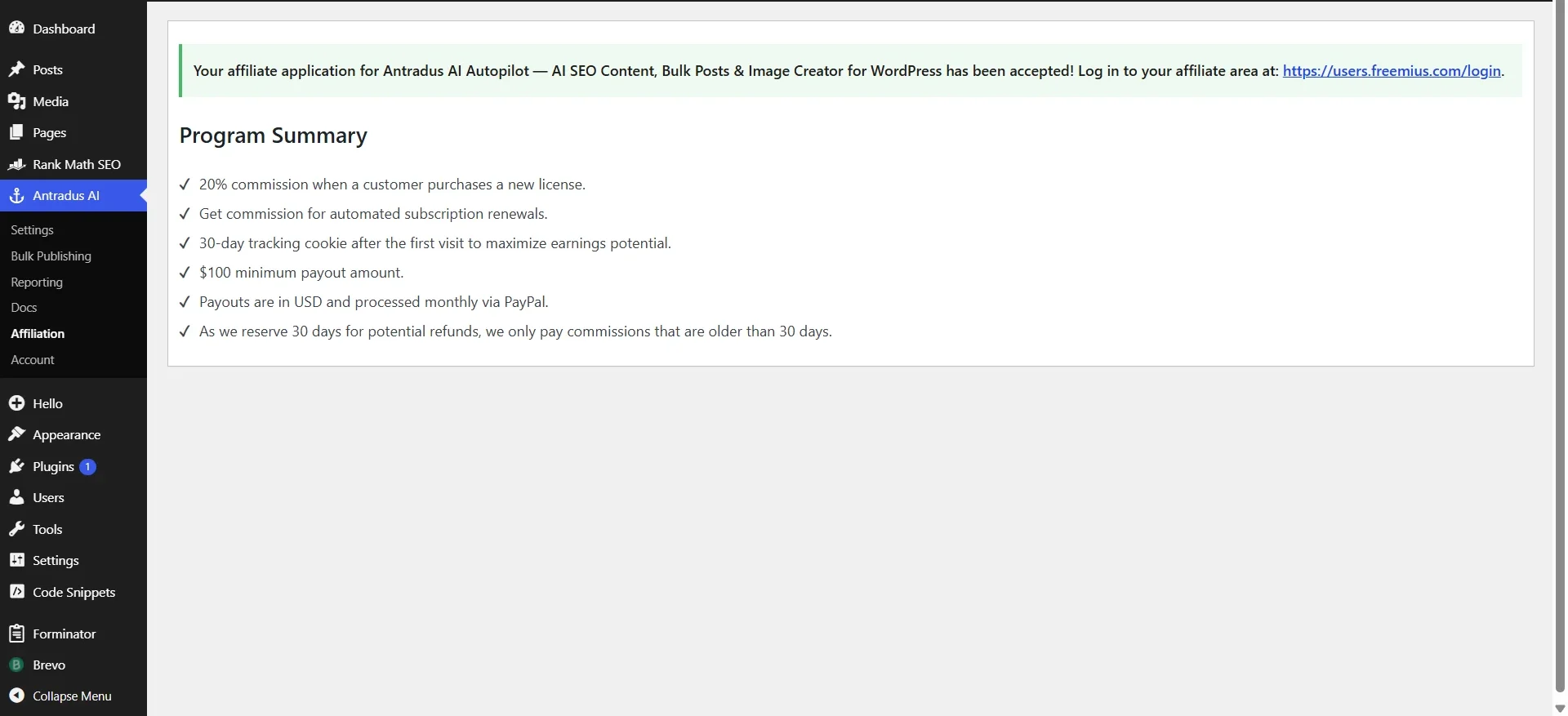 Antradus AI affiliate offers you 20% commission