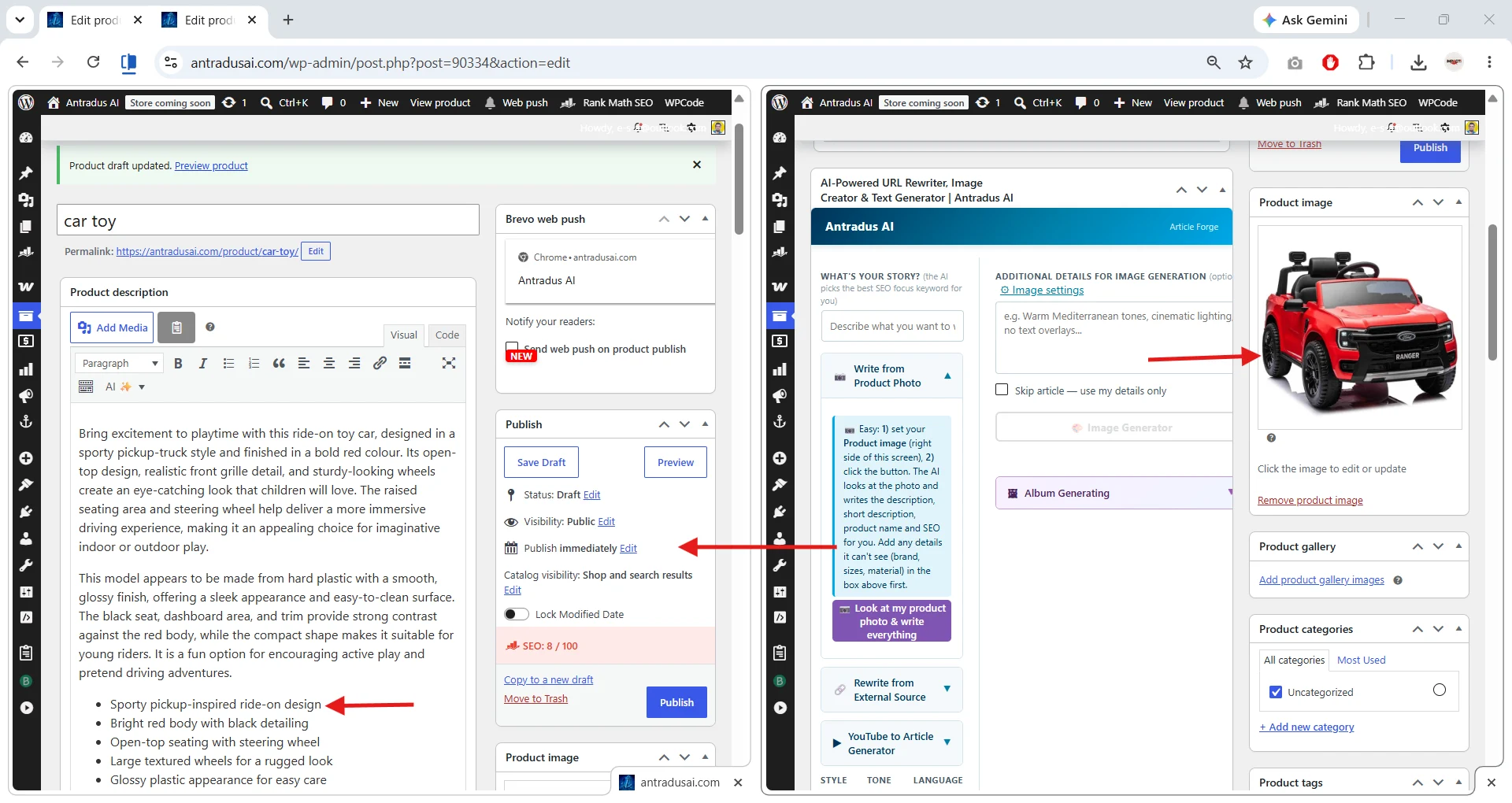 Antradus AI can write Woocommerce product descriptions from product images in 1 click