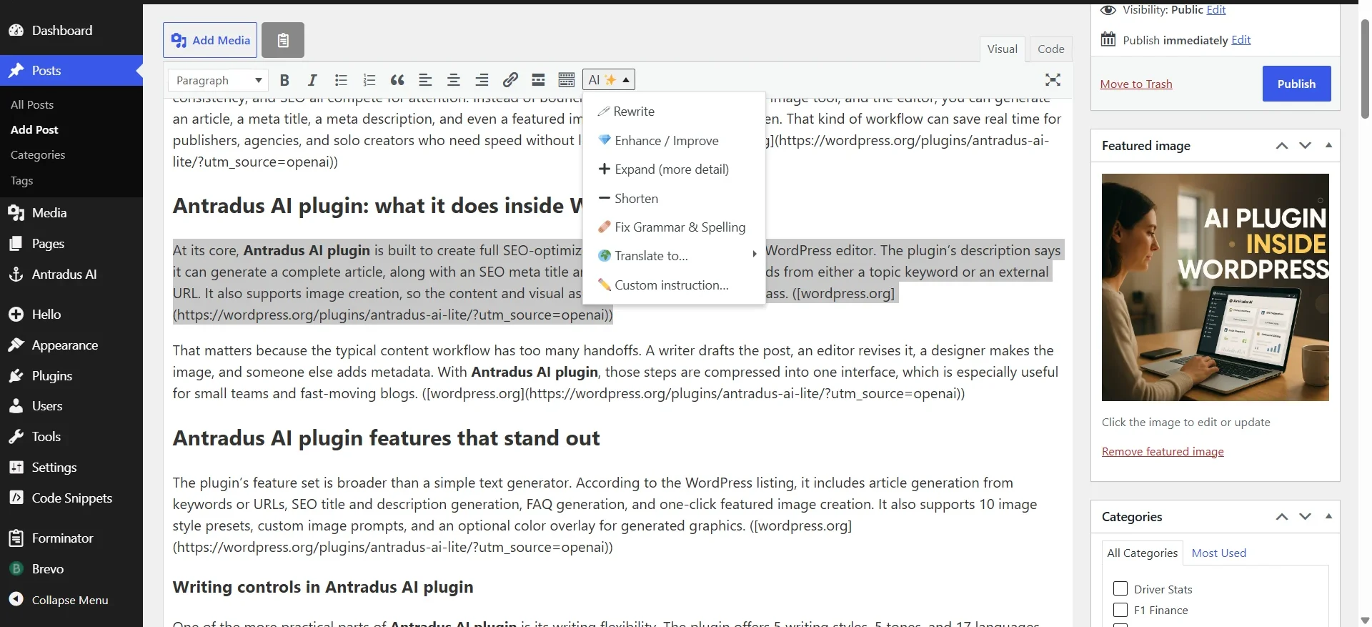 Antradus AI in-editor assistant