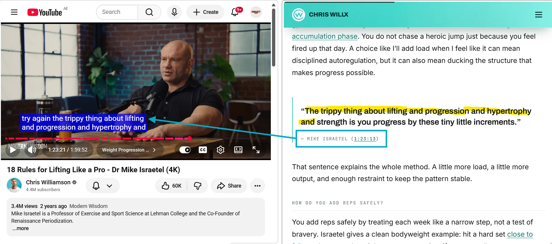 quotes and timestamps links in an Antradus AI podcast to article